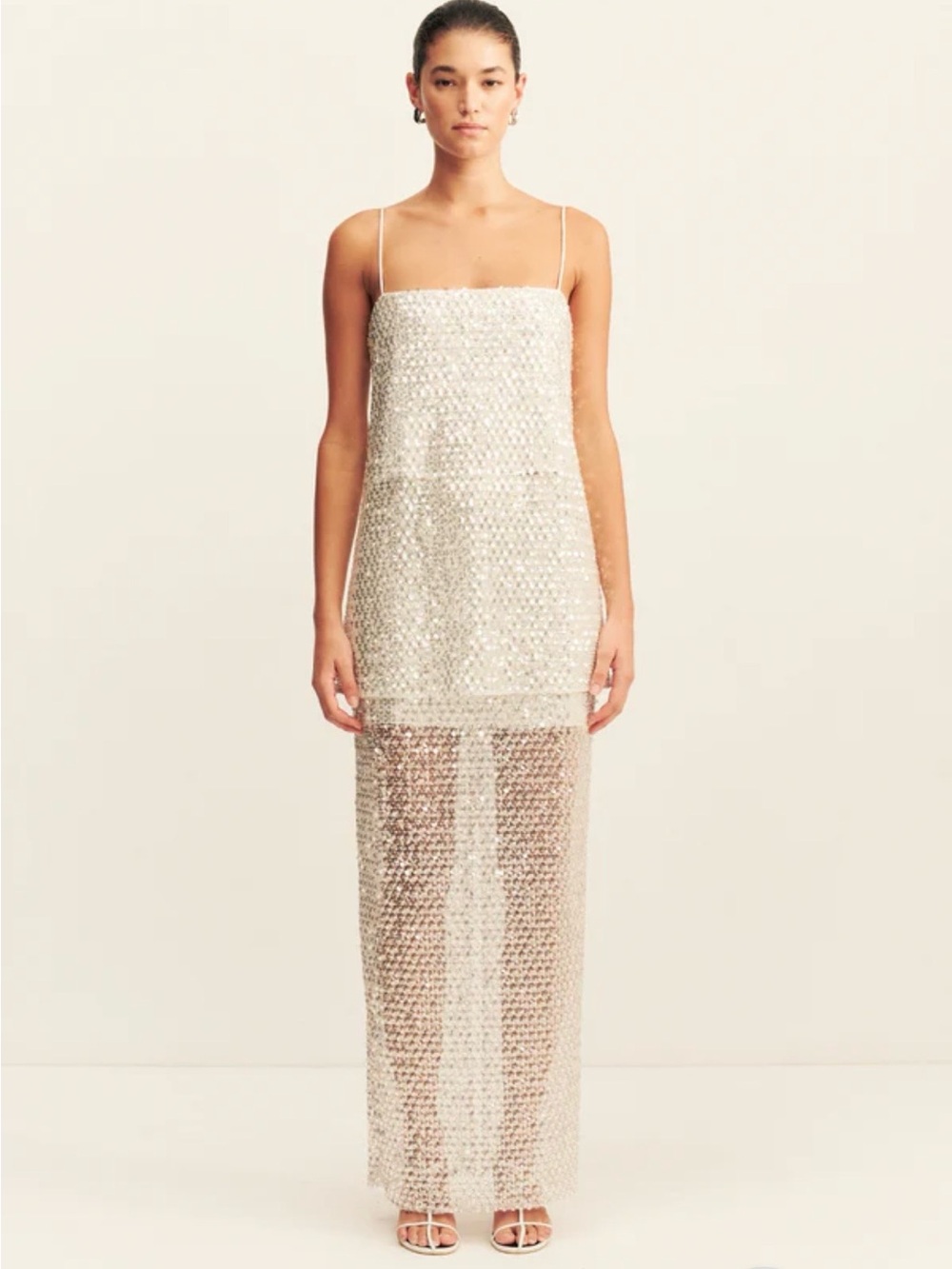 Shona Joy Ivory Beaded Spaghetti-Strap Maxi Dress
